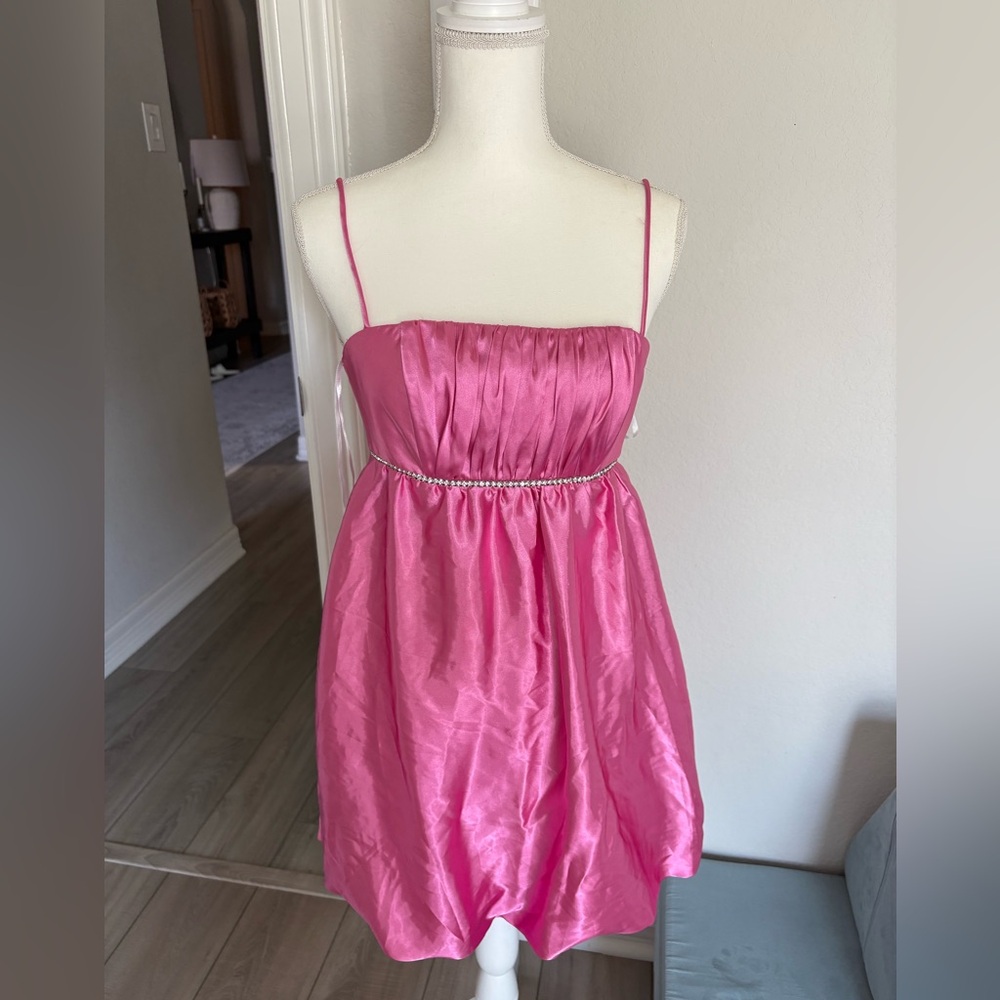 Y2K Jessica McClintock Rhinestone Embellished Bubble Hem Mini Dress - Picture 2 of 11